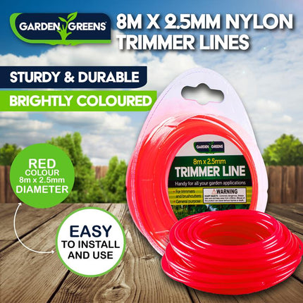 Red nylon trimmer line 8m x 2.5mm on blister pack with coil