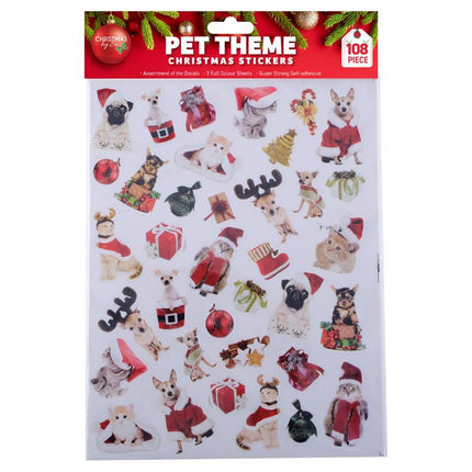 108-piece Christmas pet sticker set with dog and cat holiday designs