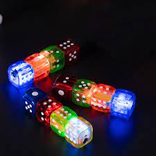 Flashing dice jet lighters in assorted colors with glowing LED lights