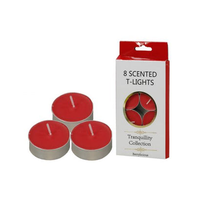 Red scented tealight candles set of 8 in metal cups with berry-scented gift box