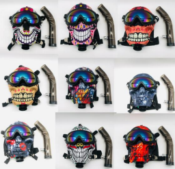 Assorted acrylic water pipe masks with skull designs and rainbow goggles