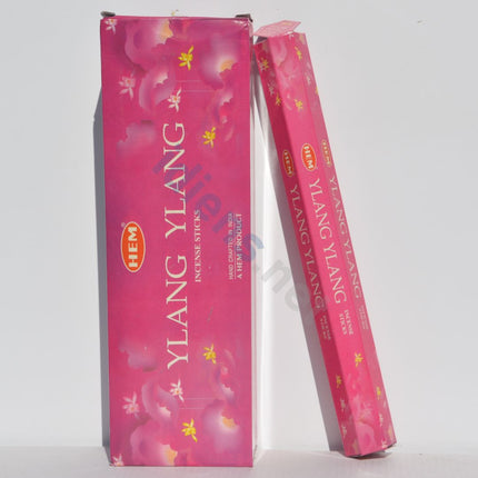 Hexagonal incense sticks pack with open-front sticks, magenta box and pink stick
