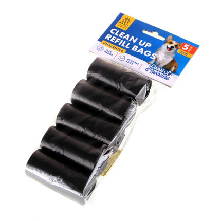 Dog clean-up refill bags, black; 5 rolls in retail package