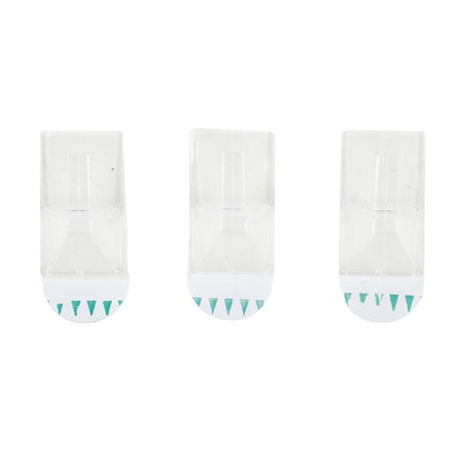 Clear removable plastic hooks set, three small hooks with teal grips