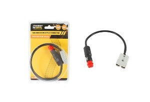 Anderson-style connector cable set with packaged retail box and black/red/white plugs