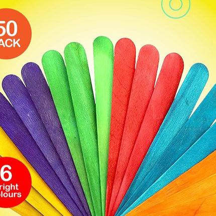 Rainbow craft sticks fanned out: green, purple, red, blue, and yellow