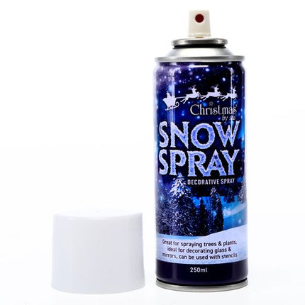 Christmas snow spray aerosol can, 250 ml, blue starry label with snow trees design