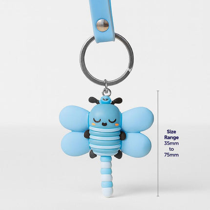 Light blue sleeping insect keychain charm with silver ring and hanging chain