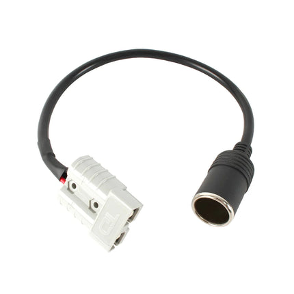 Anderson-style connector to 12V socket cable, black lead with white plug