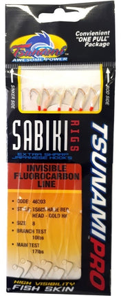 Sabiki fishing rig pack with green head and red hooks, size 8, 8 rigs