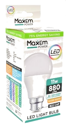 11W warm-white LED bayonet B22 bulb with frosted white cover and base