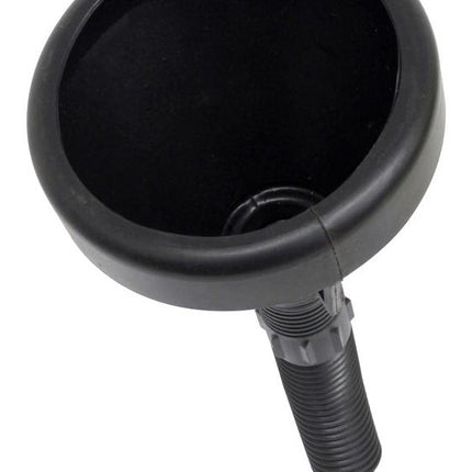 Flexible black funnel with wide opening and ribbed hose spout