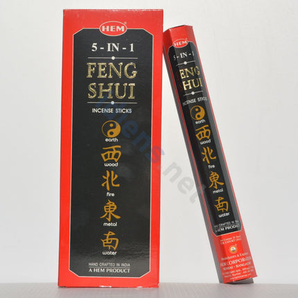 Feng shui incense sticks set, red box and single incense stick with five element icons