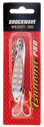 Tsunami Shock-Wave silver prism lure blister pack, 28g weight
