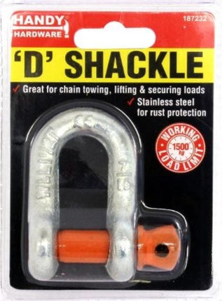 D-shackle with orange pin, stainless steel U-bolt, 1500kg working load rating