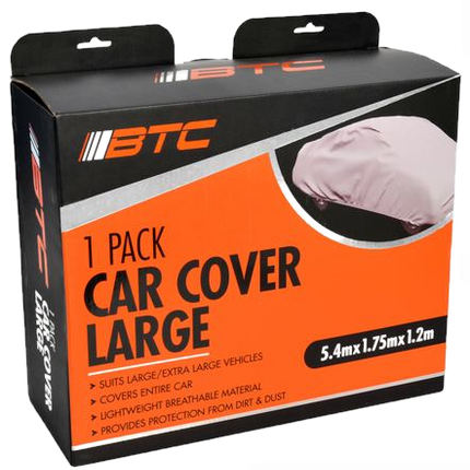 Large car cover retail box with gray cover window and BTG branding