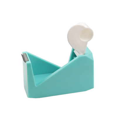 Teal tape dispenser with white tape roll and angled base