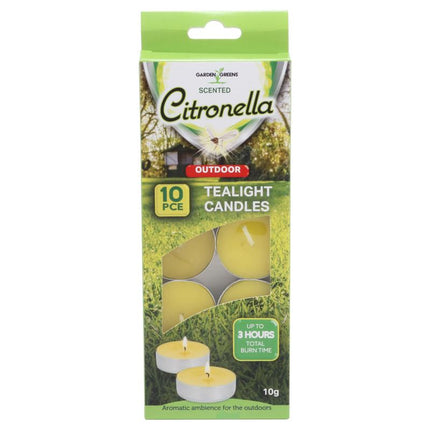Citronella scented tealight candles 10-pack in outdoor display box