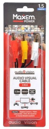 1.5m 3 RCA audio-visual cable with red, white, and yellow male plugs