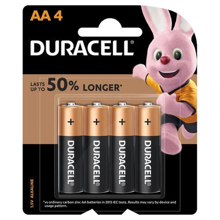 Duracell AA alkaline 4-pack copper-top batteries with Lasts up to 50% longer