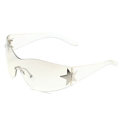 Clear women’s star sunglasses with shield lenses and star on temple