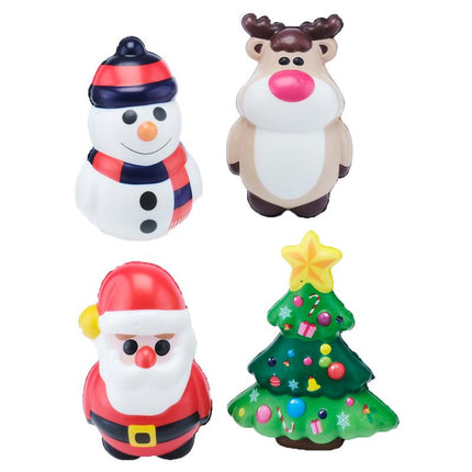 Set of four Christmas squeeze memory foam toys: snowman, reindeer, Santa, tree