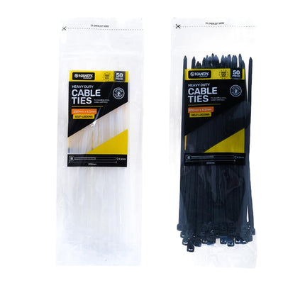 Black heavy-duty cable ties, 50-pack on retail package