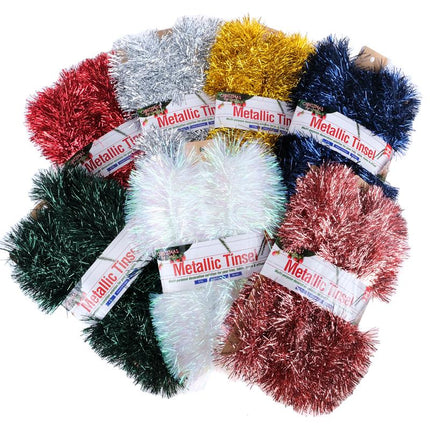 Metallic tinsel roll 5m x 9cm, mixed red, white, gold and blue bundle