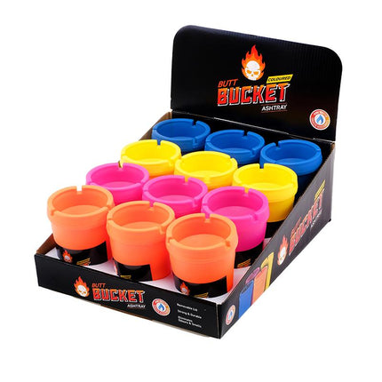 Removable-lid ashtray butt bucket set with multicolor buckets in retail display box