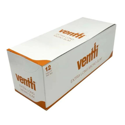 Ventti extra long micro slim filters box, 12 pack, white with orange accents
