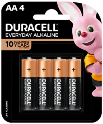 Duracell AA alkaline 4-pack battery blister with copper tops