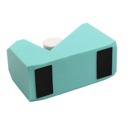 Teal tape dispenser with black side grips and white tape roll