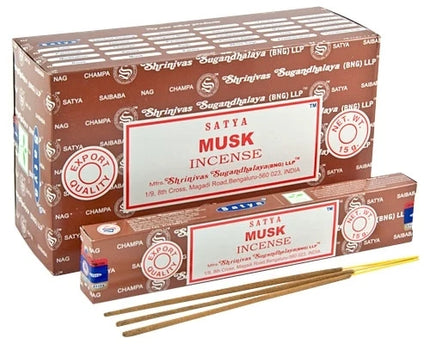 Satya musk incense box with sticks, rectangular packaging