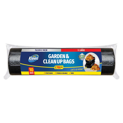 Black bin liner bags, 10-pack, 76L, large roll in package.
