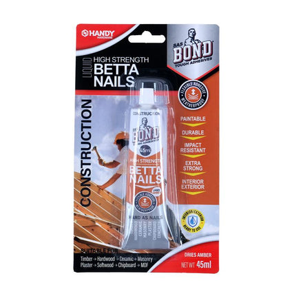 SAS Bond Betta Nails high-strength construction adhesive, dries amber, 45 ml blister pack