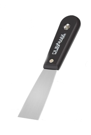 2.5cm metal scraper with dark handle and wide stainless steel blade