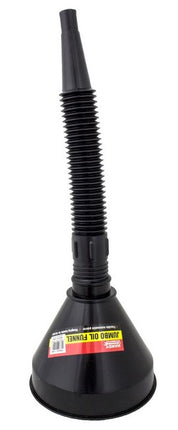 Flexible black funnel with ribbed corrugated tube and wide base