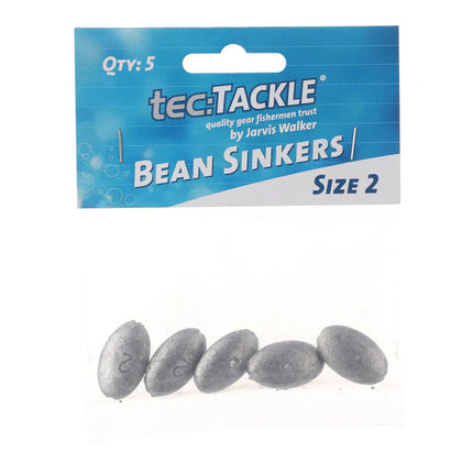 Bean sinkers size 2 pack with five dark gray oval sinker weights