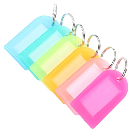Multi-color plastic key tags with metal rings and clear insert windows