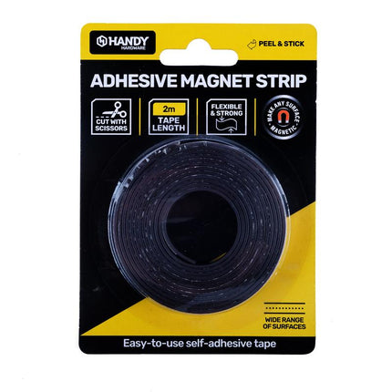 Adhesive magnet strip tape in retail pack, 2m length, peel-and-stick