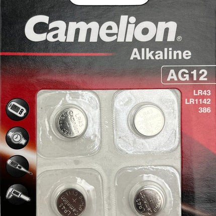 1.5V AG12 alkaline button cell battery pack, blister with 4 coin cells
