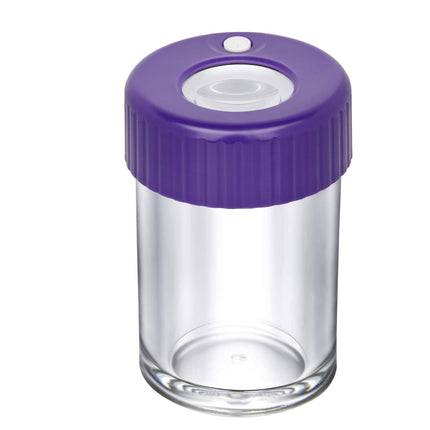 Glass storage jar with purple ribbed lid and built-in LED light window