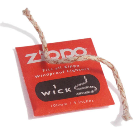 Zippo wick, single twisted cord wick, shown with red windproof lighter card