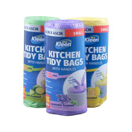 Kitchen tidy bin liners with handles, lavender roll with blue and green packs