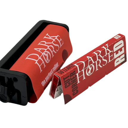 Dark Horse rolling machine with attached booklet, black and red design