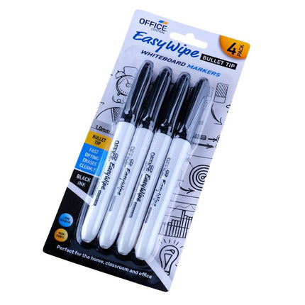 OFFICE EasyWrite whiteboard markers, 4-pack, black fine bullet tips on retail card