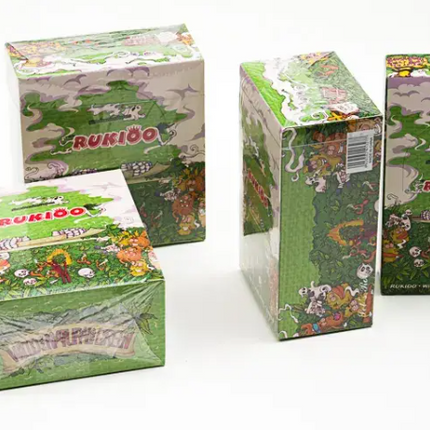 Natural hemp rolling paper cartons in green with jungle and animal graphics