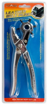 Leather belt punch tool on retail card, metal punch head and silver handles