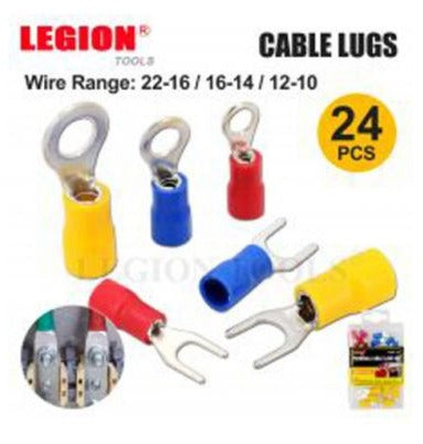 24-piece insulated cable lug set with ring terminals in yellow, blue, red