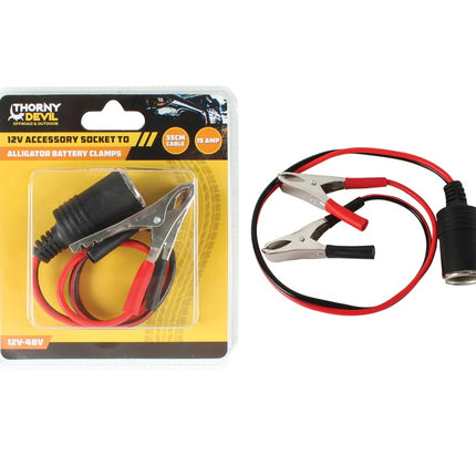 Thorny Devil packaged 12V accessory socket cable with alligator clamps and end socket